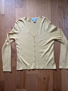 Concept silk blend V Neck cardigan. Light yellow size M.